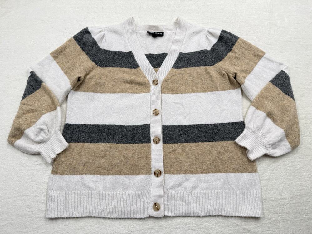 Lane Bryant Cardigan Sweater Women’s 14/16 White Striped V Neck Button Front